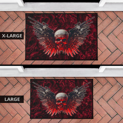 Skull Door Mat - Powerful Skull With Wings And Red Victim Souls Door Mat