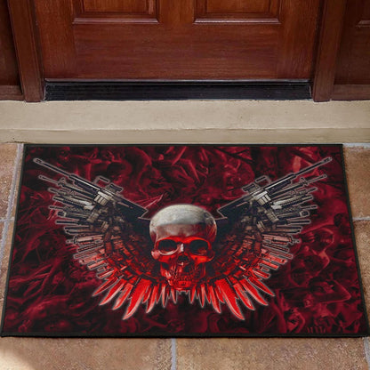 Skull Door Mat - Powerful Skull With Wings And Red Victim Souls Door Mat