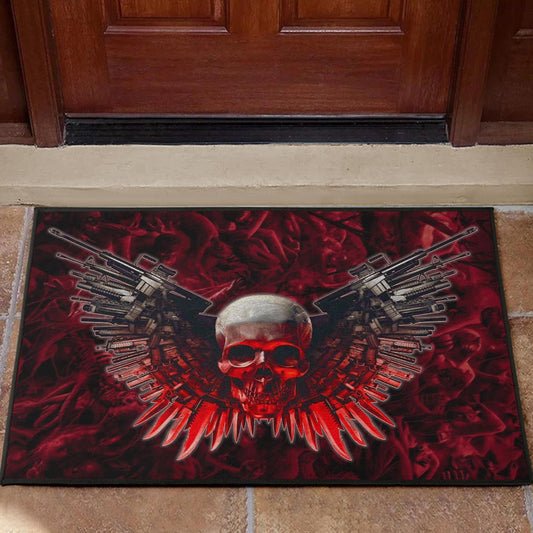 Skull Door Mat - Powerful Skull With Wings And Red Victim Souls Door Mat