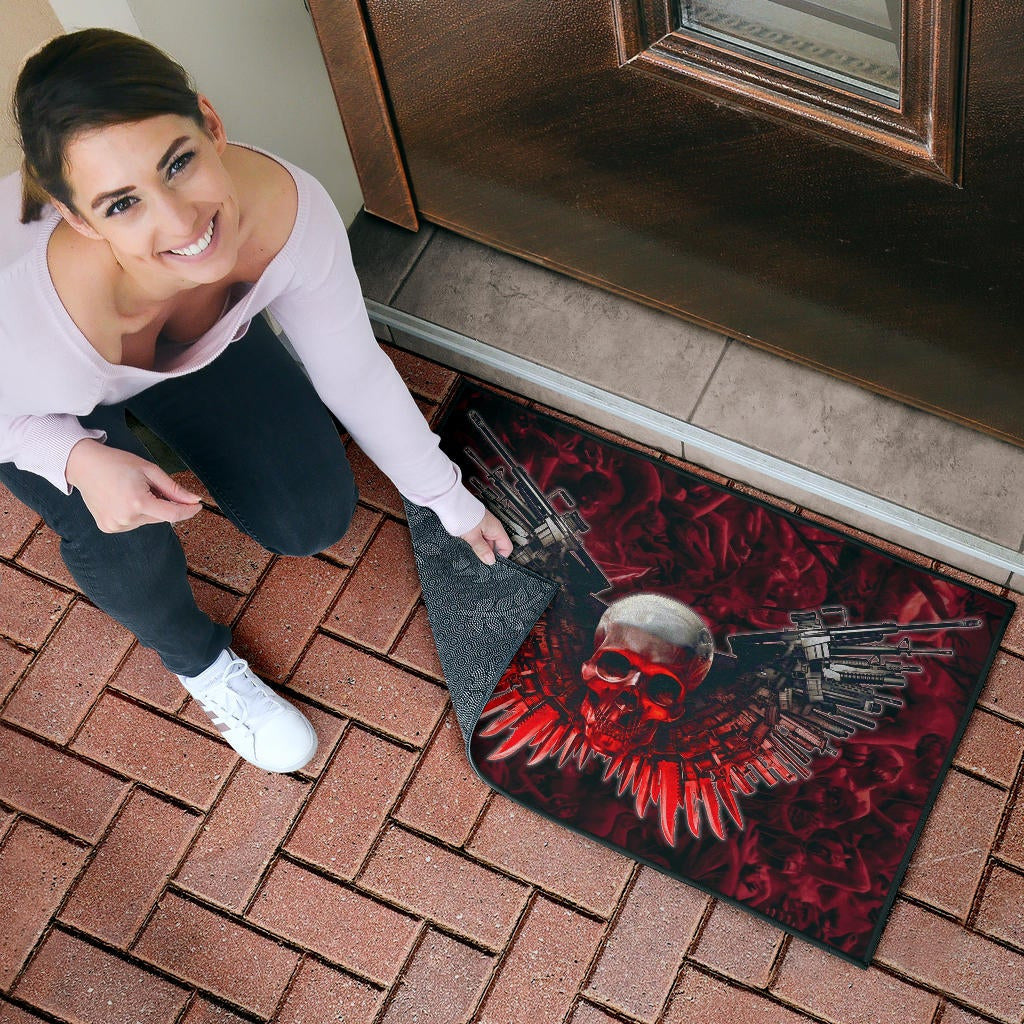 Skull Door Mat - Powerful Skull With Wings And Red Victim Souls Door Mat