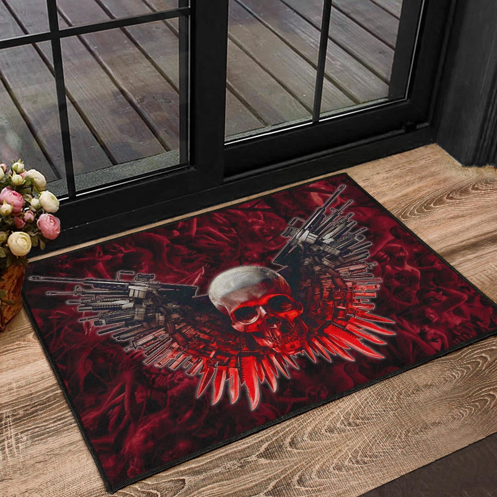Skull Door Mat - Powerful Skull With Wings And Red Victim Souls Door Mat