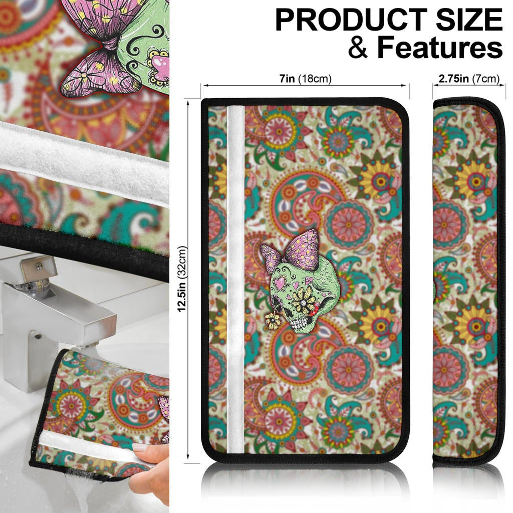 Valentine Seat Belt Covers - Drawing Floral Skull Blinding Valentine Belt Covers