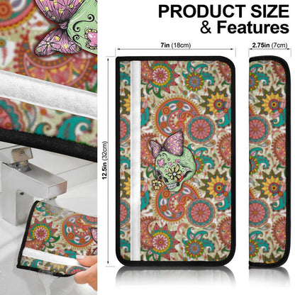 Valentine Seat Belt Covers - Drawing Floral Skull Blinding Valentine Belt Covers