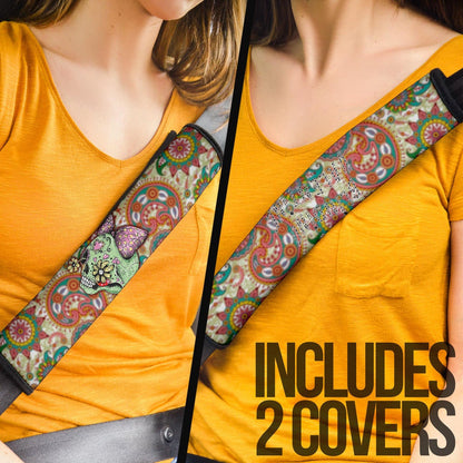 Valentine Seat Belt Covers - Drawing Floral Skull Blinding Valentine Belt Covers