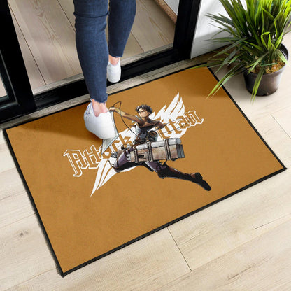 Attack On Titan Anime Door Mat - Handsome Levi Fighting Wind Blade White Wing Door Mat Home Decor