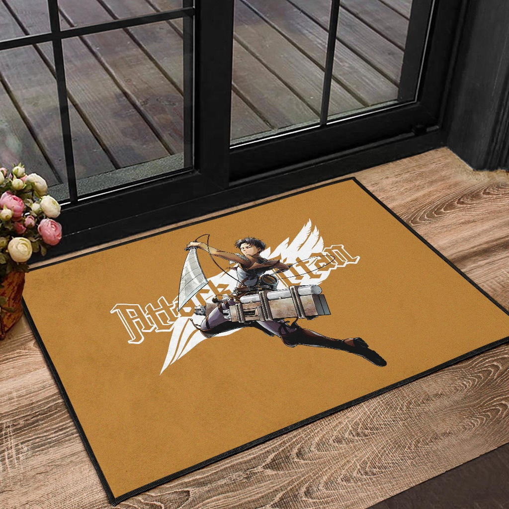 Attack On Titan Anime Door Mat - Handsome Levi Fighting Wind Blade White Wing Door Mat Home Decor