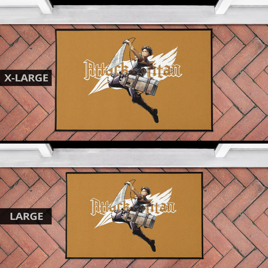 Attack On Titan Anime Door Mat - Handsome Levi Fighting Wind Blade White Wing Door Mat Home Decor