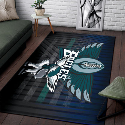 Philadelphia Eagles American Football Team Area Rug Funny Eagle Wearing Helmet Rugby Ball With Wings Rugs Home Decor