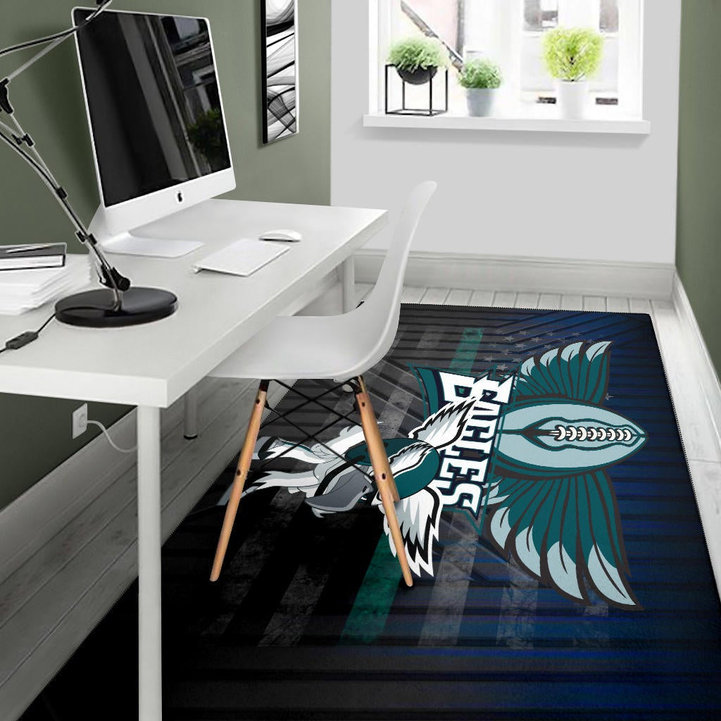 Philadelphia Eagles American Football Team Area Rug Funny Eagle Wearing Helmet Rugby Ball With Wings Rugs Home Decor