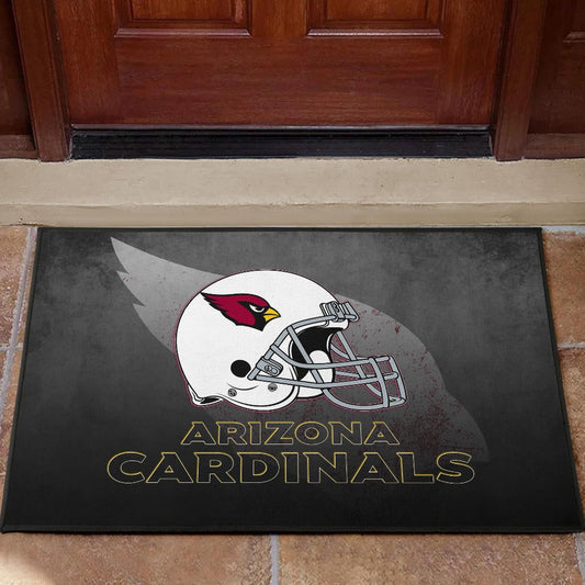 American Football Team Door Mat - Arizona Cardinals Grey Silhouette White Helmet Door Mat Home Decor