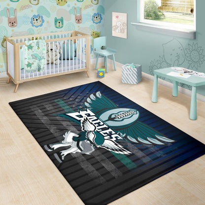 Philadelphia Eagles American Football Team Area Rug Funny Eagle Wearing Helmet Rugby Ball With Wings Rugs Home Decor