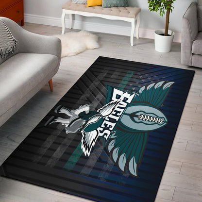 Philadelphia Eagles American Football Team Area Rug Funny Eagle Wearing Helmet Rugby Ball With Wings Rugs Home Decor
