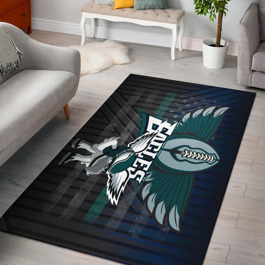 Philadelphia Eagles American Football Team Area Rug Funny Eagle Wearing Helmet Rugby Ball With Wings Rugs Home Decor