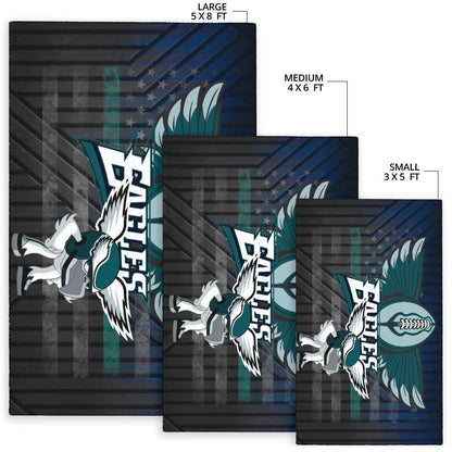 Philadelphia Eagles American Football Team Area Rug Funny Eagle Wearing Helmet Rugby Ball With Wings Rugs Home Decor