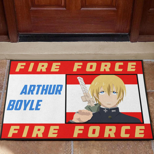 Fire Force Anime Door Mat Arthur Boyle Long Hair Fire Minimal Artwork Door Mat Home Decor