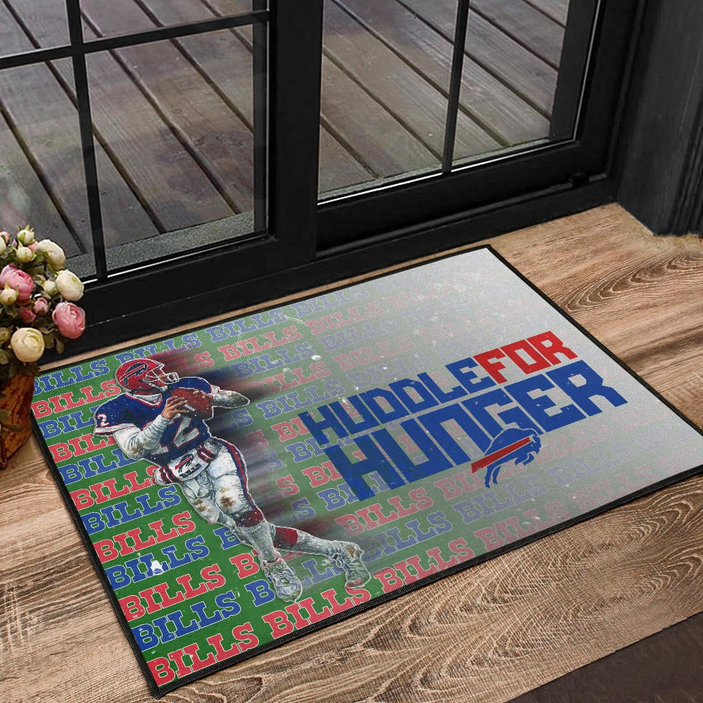 Buffalo Bills American Football Team Door Mat Jim Kelly Catching Ball And Running Huddle For Hunger Door Mat Home Decor
