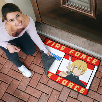 Fire Force Anime Door Mat Arthur Boyle Long Hair Fire Minimal Artwork Door Mat Home Decor