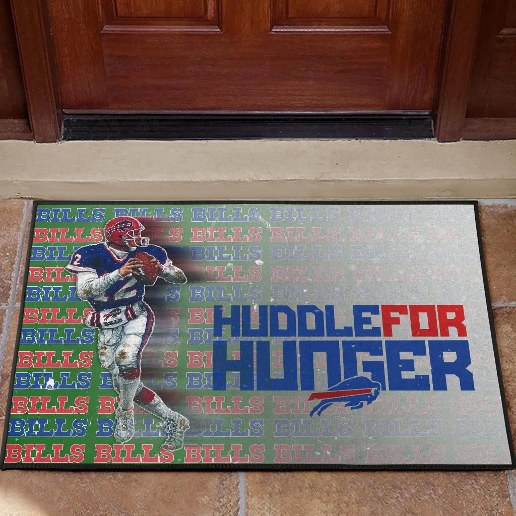 Buffalo Bills American Football Team Door Mat Jim Kelly Catching Ball And Running Huddle For Hunger Door Mat Home Decor
