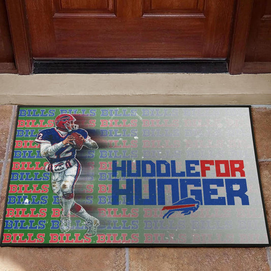 Buffalo Bills American Football Team Door Mat Jim Kelly Catching Ball And Running Huddle For Hunger Door Mat Home Decor