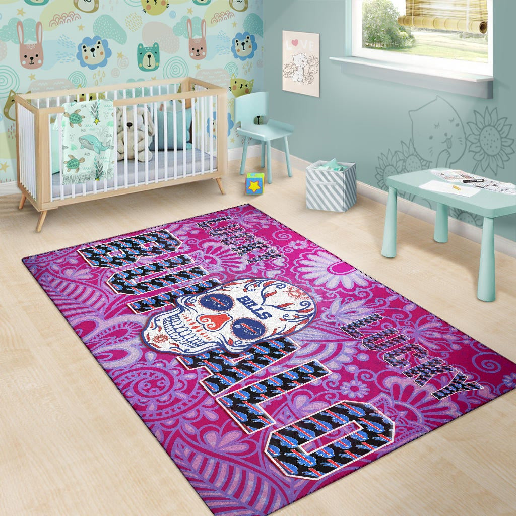 Buffalo Bills American Football Team Area Rug Lucky Buffalo With Tattooed Skull Floral Rugs Home Decor