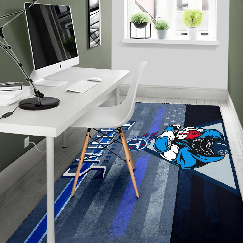 Tennessee Titans American Football Team Area Rug Muscle Player Holding Rugby Flaming Ball US Flag Rugs Home Decor