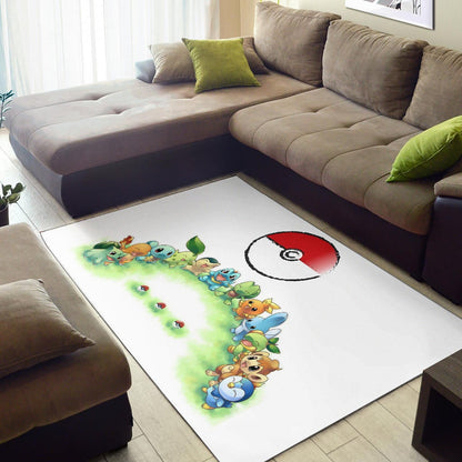 Pokemon Anime Area Rug Pokeball Chibi Tiny Pokemon Gather Round Rugs Home Decor