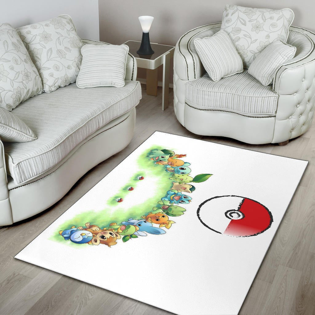 Pokemon Anime Area Rug Pokeball Chibi Tiny Pokemon Gather Round Rugs Home Decor