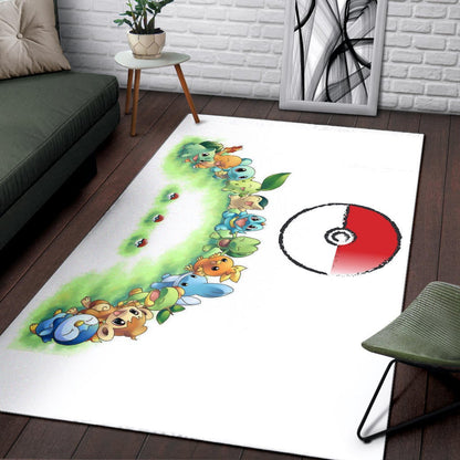 Pokemon Anime Area Rug Pokeball Chibi Tiny Pokemon Gather Round Rugs Home Decor