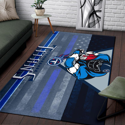 Tennessee Titans American Football Team Area Rug Muscle Player Holding Rugby Flaming Ball US Flag Rugs Home Decor