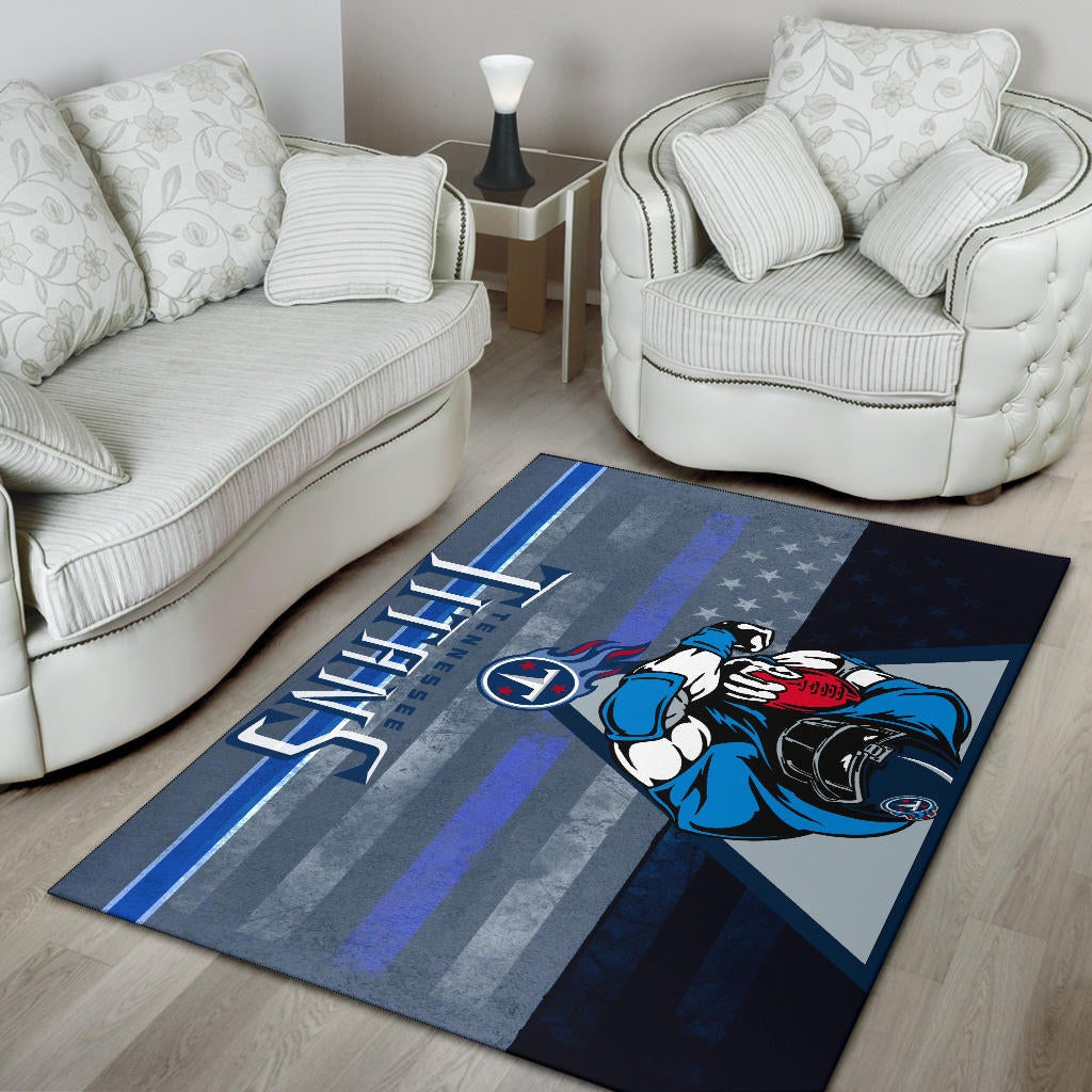Tennessee Titans American Football Team Area Rug Muscle Player Holding Rugby Flaming Ball US Flag Rugs Home Decor