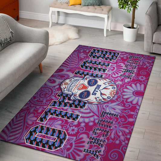 Buffalo Bills American Football Team Area Rug Lucky Buffalo With Tattooed Skull Floral Rugs Home Decor