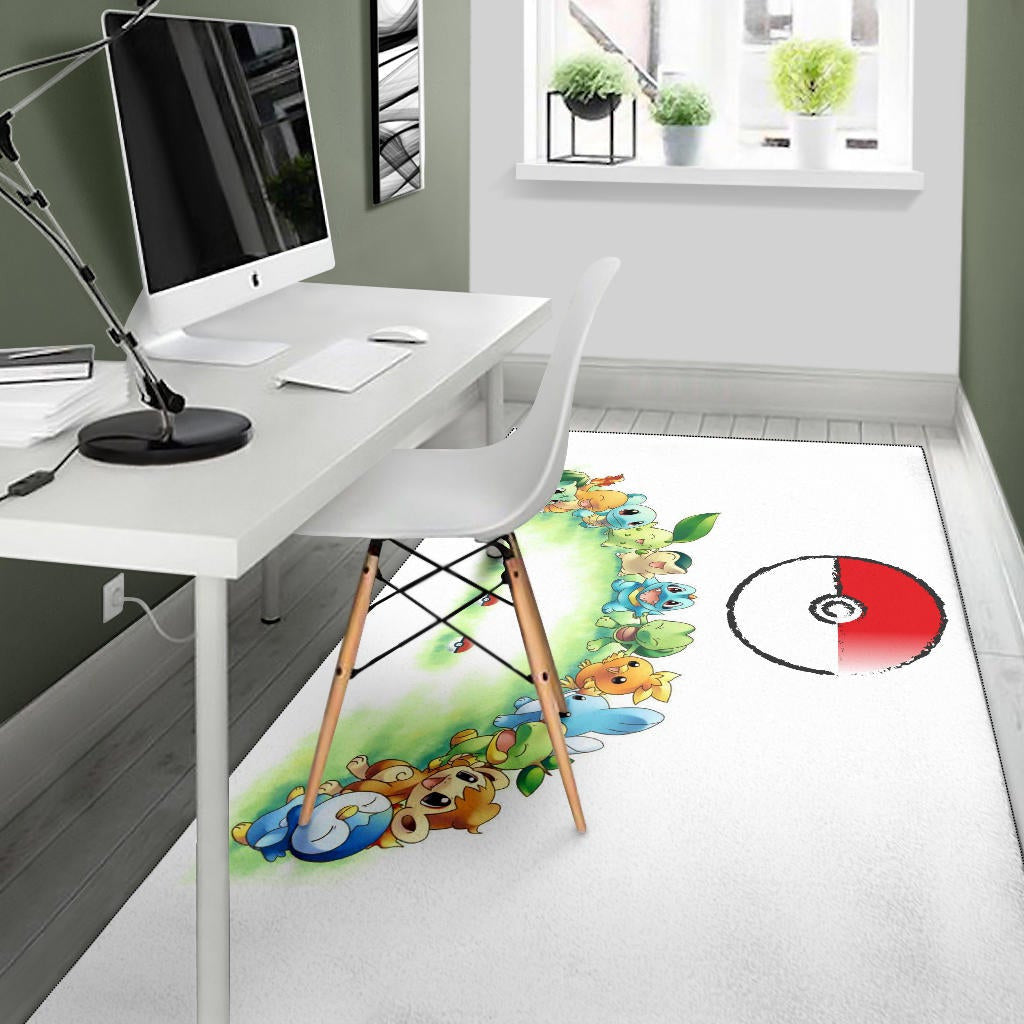 Pokemon Anime Area Rug Pokeball Chibi Tiny Pokemon Gather Round Rugs Home Decor