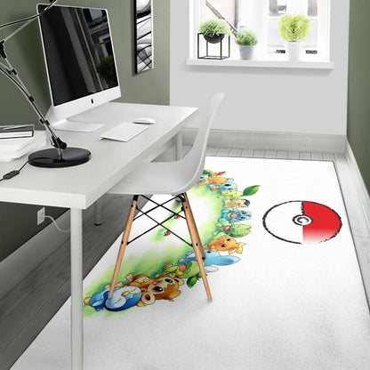 Pokemon Anime Area Rug Pokeball Chibi Tiny Pokemon Gather Round Rugs Home Decor