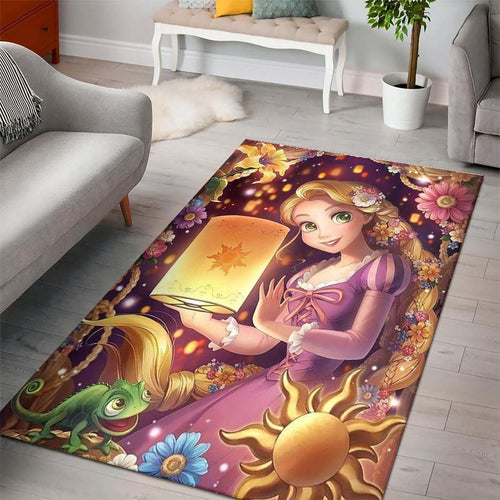 Disney Movies Rectangle Rug | Tangled Disney Princess Characters Living Room Cartoon Floor Carpet