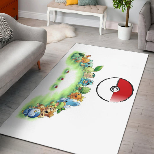 Pokemon Anime Area Rug Pokeball Chibi Tiny Pokemon Gather Round Rugs Home Decor