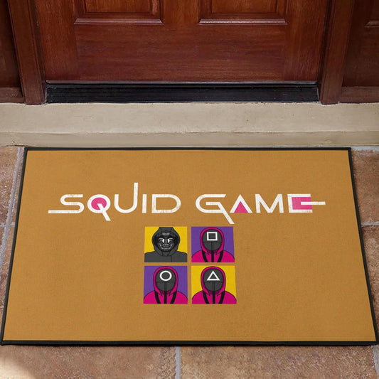 Squid Game Movie Door Mat - Squid Workers Round Square Triangle Face And Mask Boss Card Door Mat Home Decor