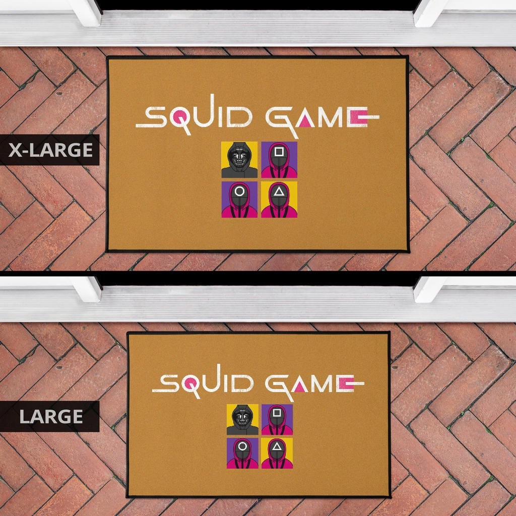 Squid Game Movie Door Mat - Squid Workers Round Square Triangle Face And Mask Boss Card Door Mat Home Decor