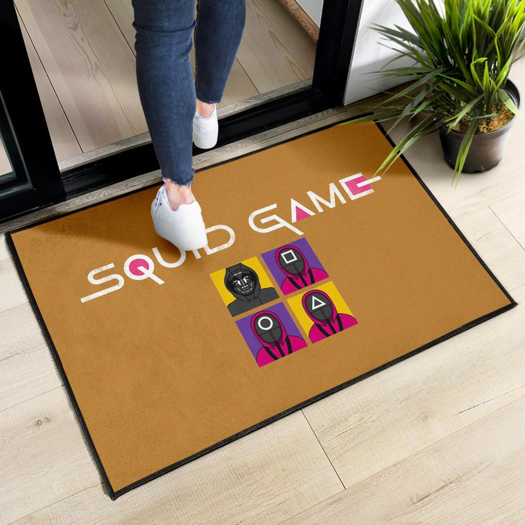 Squid Game Movie Door Mat - Squid Workers Round Square Triangle Face And Mask Boss Card Door Mat Home Decor