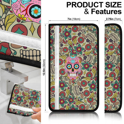 Skull Seat Belt Covers - Pink Mandala Skull Floral Skull Patterns Belt Covers NT112407