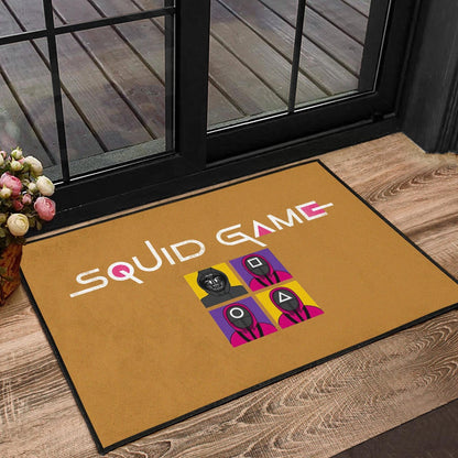 Squid Game Movie Door Mat - Squid Workers Round Square Triangle Face And Mask Boss Card Door Mat Home Decor