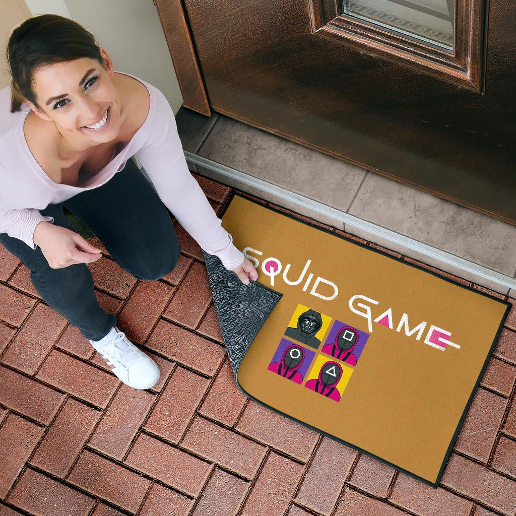 Squid Game Movie Door Mat - Squid Workers Round Square Triangle Face And Mask Boss Card Door Mat Home Decor
