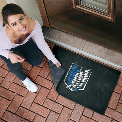 Attack On Titan Anime Door Mat - Wings Of Freedom Symbol Dark Artwork Door Mat Home Decor