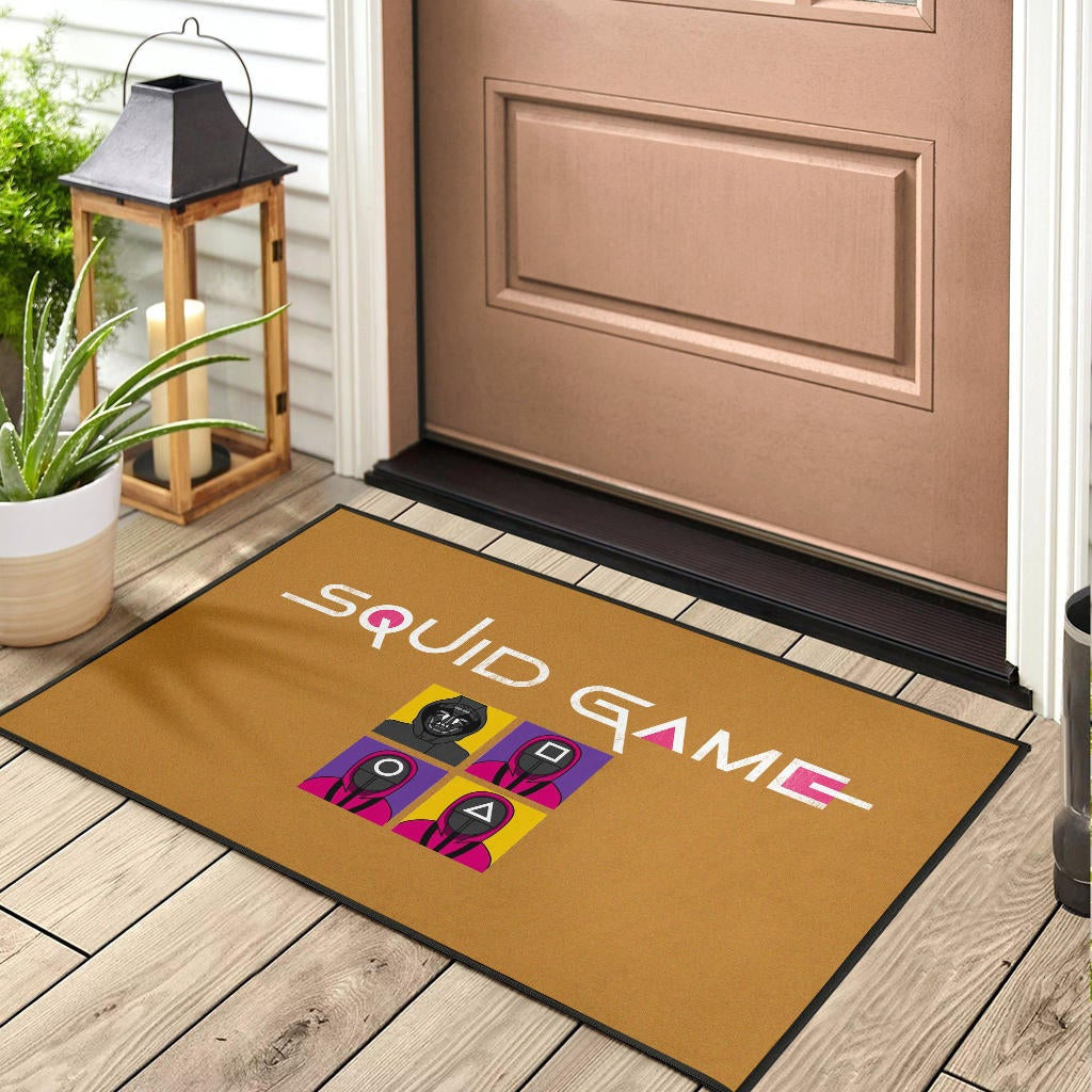 Squid Game Movie Door Mat - Squid Workers Round Square Triangle Face And Mask Boss Card Door Mat Home Decor