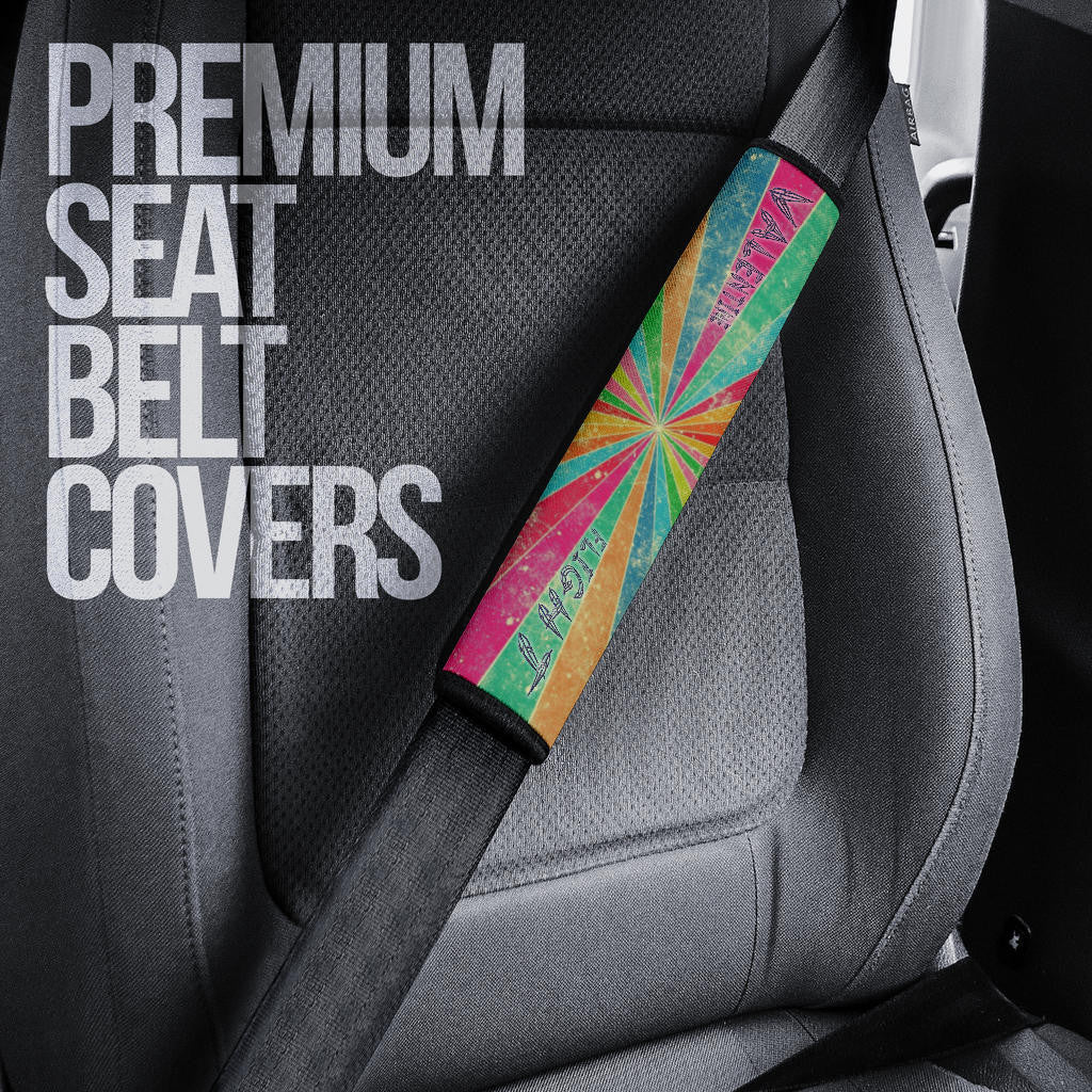 Valentine Seat Belt Covers Red Heart With Wings Flight Rainbow Vintage Background Belt Covers