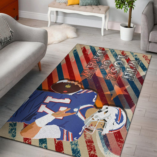 Buffalo Bills American Football Team Area Rug Player 17 Attack Rugby Ball Funny Quote Win Lose Or Draw Rugs Home Decor