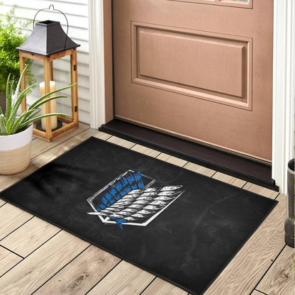 Attack On Titan Anime Door Mat - Wings Of Freedom Symbol Dark Artwork Door Mat Home Decor