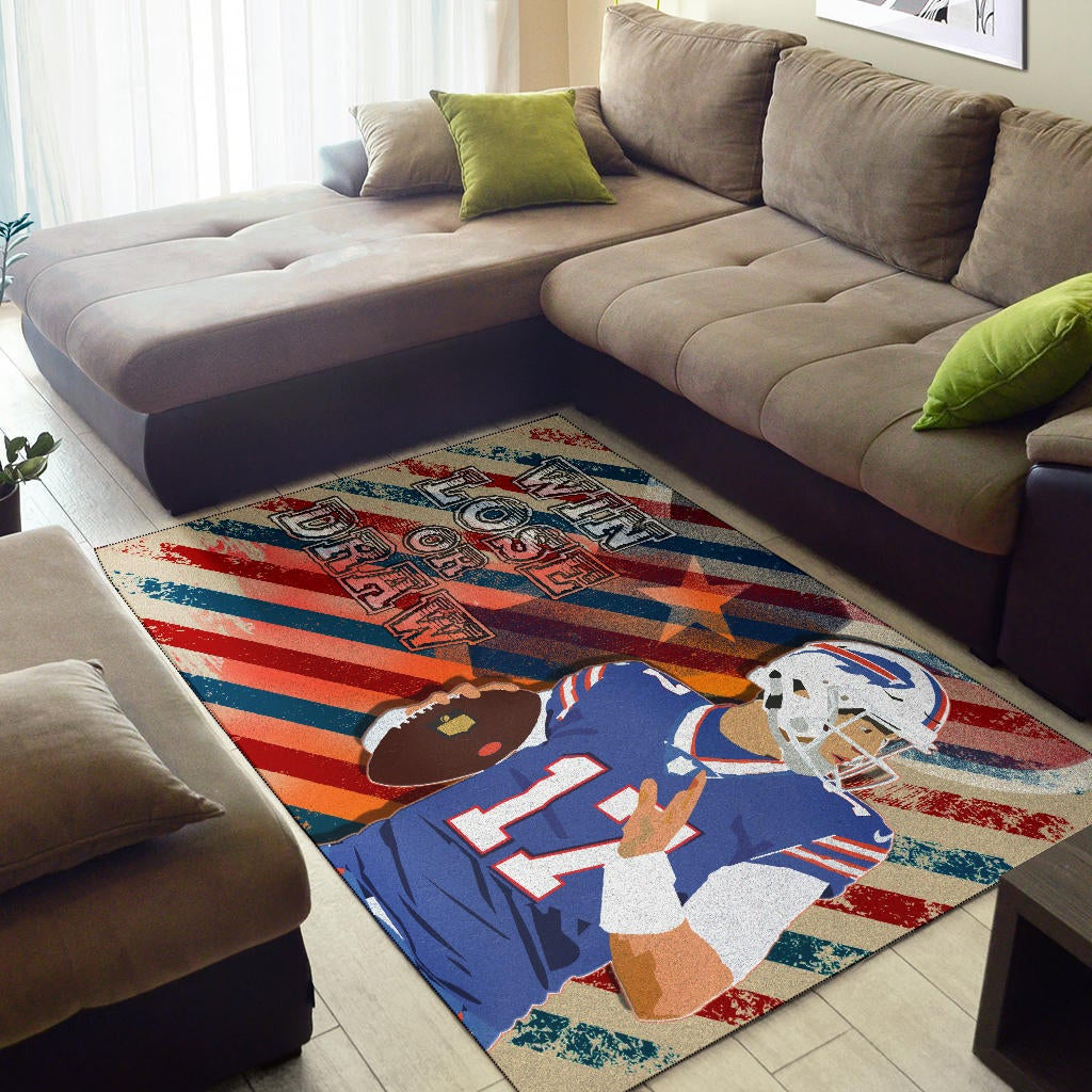Buffalo Bills American Football Team Area Rug Player 17 Attack Rugby Ball Funny Quote Win Lose Or Draw Rugs Home Decor