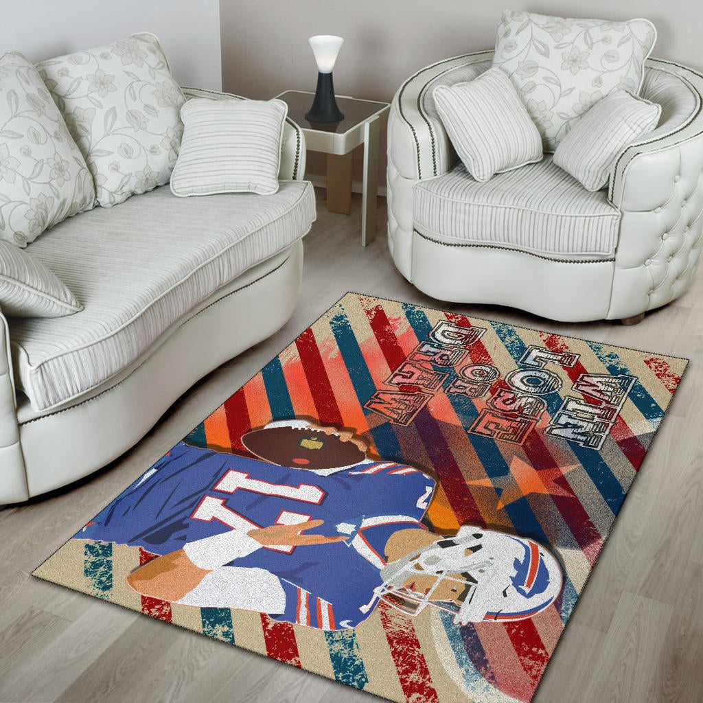Buffalo Bills American Football Team Area Rug Player 17 Attack Rugby Ball Funny Quote Win Lose Or Draw Rugs Home Decor