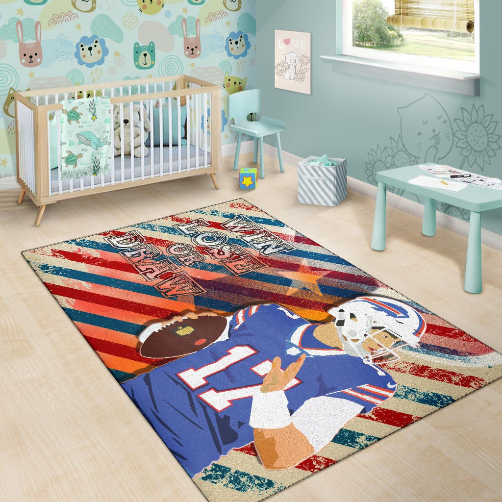 Buffalo Bills American Football Team Area Rug Player 17 Attack Rugby Ball Funny Quote Win Lose Or Draw Rugs Home Decor