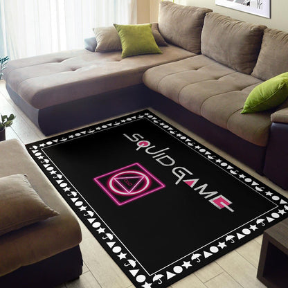 Squid Game Movie Area Rug Neon Squid Symbols Round Square Triangle Umbrella Patterns Rugs Home Decor